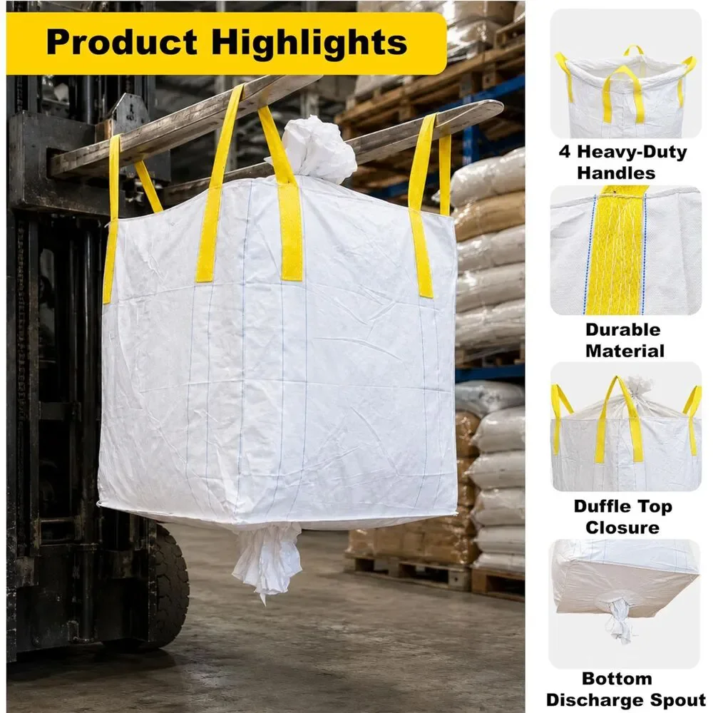 3 Pack FIBC Bulk Bags 2200 lb SWL Duffle Top Spout Bottom 35x35x43